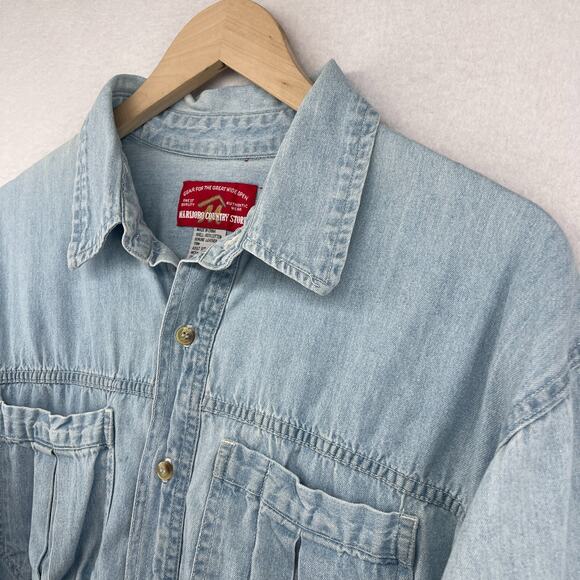 MARLBORO COUNTRY STORE Shirt Mens L Denim Button Up Cowboy Vintage Cotton Blue - Picture 5 of 12
